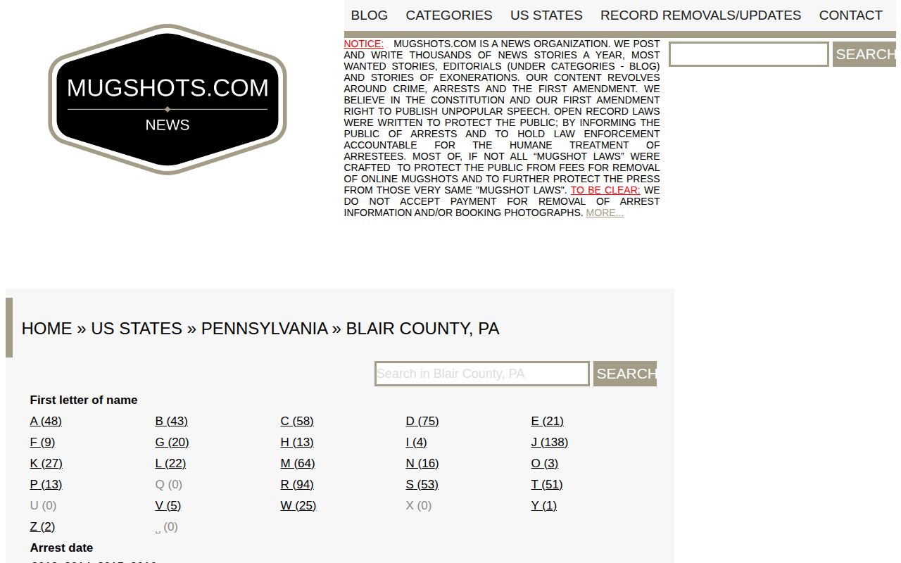 Unofficial historical Blair County mugshot news source