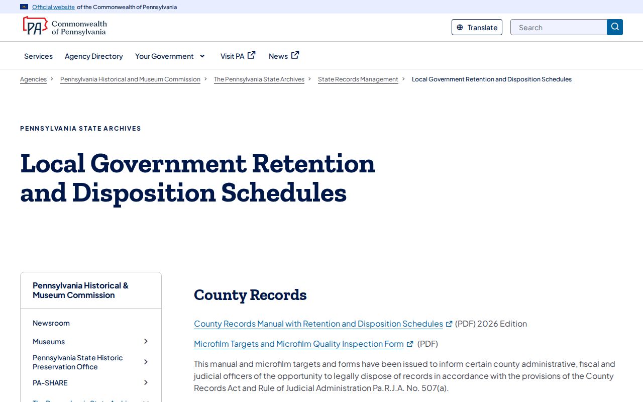 Blair County prison-record retention source at Pennsylvania State Archives